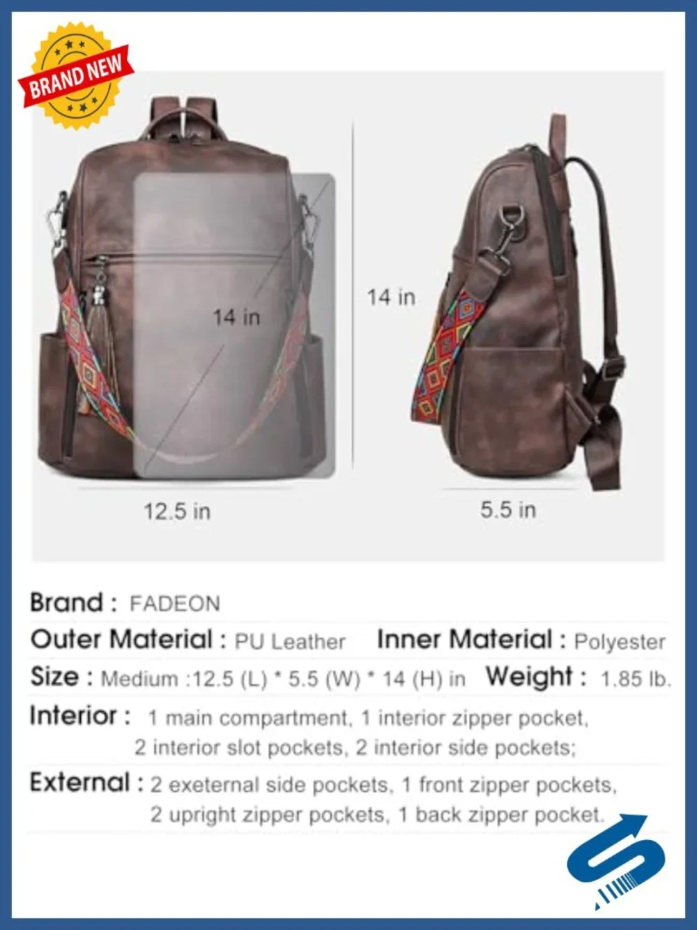 Vegan Leather Convertible Backpack for Women - 14 Inch Laptop Travel